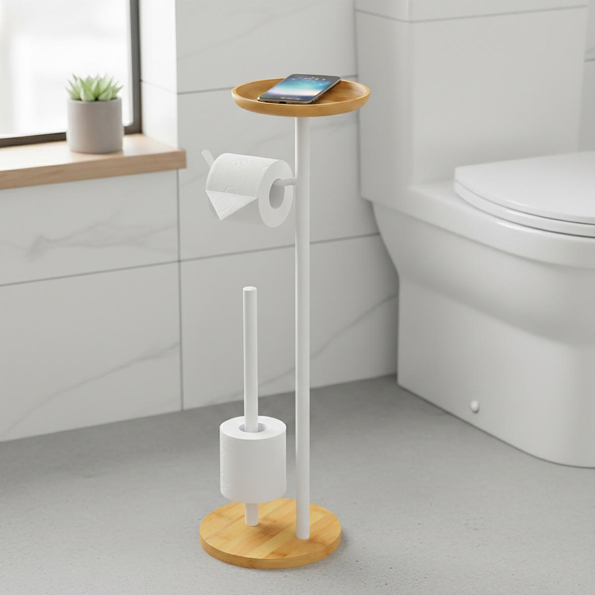 DRŽIAK WC papiera - viacfarebná, kov/drevo (25/65/20cm) - Relaxdays