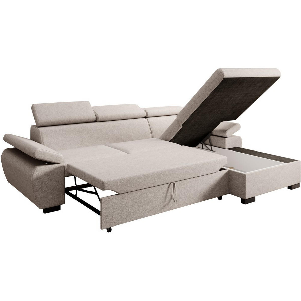 ECKSCHLAFSOFA Coco mit verstellbare Kopfstützen, beige, rechts - Beige, Textil (273/191cm) - Beautysofa