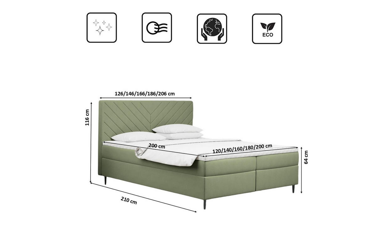BOXBETT Mit Bettkasten Und Matratze + Topper RUGIA Stoff Velvet Hellgrün 200x200 cm H3-Bonell - Schwarz/Hellgrün, Holz/Textil (200/200cm) - Kaiser Möbel
