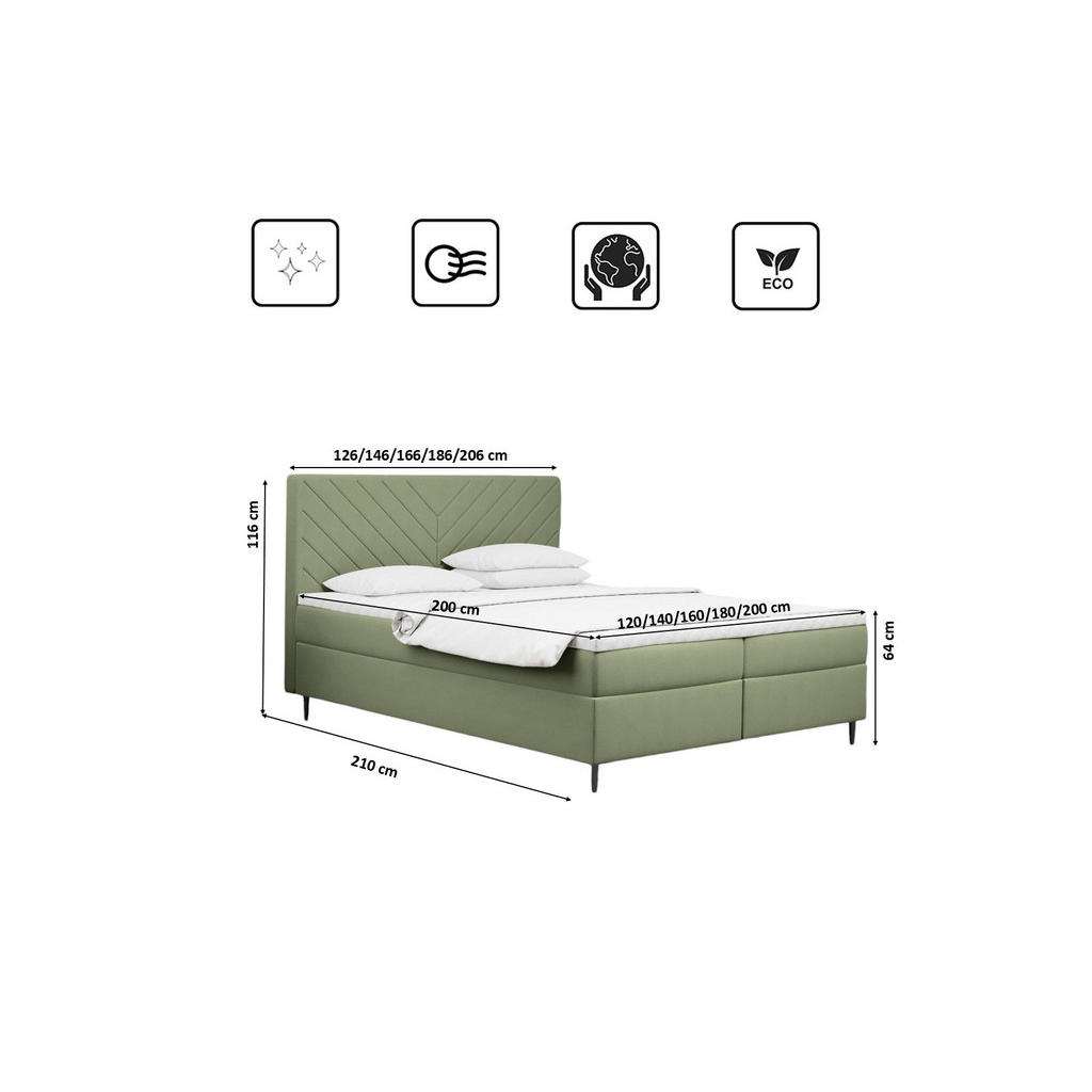 Thumbnail - Kaiser Möbel Boxbett, Hellgrün, Textil, 2 Schubladen, H3, Höhe ca. 20 cm, einzeln stellbar, 180x200 cm, Reach, Schlafzim...