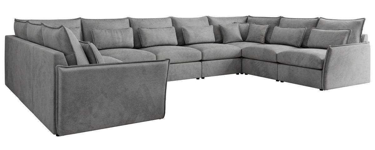 WOHNLANDSCHAFT VERSO U 9M Hellgrau Velvet - Hellgrau/Schwarz, Kunststoff/Textil (442/93/270cm) - MKS