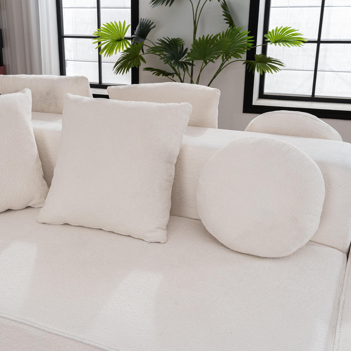 WOHNLANDSCHAFT Chenille Weiß ohne Montage und mit Kissen - Weiß, Textil (263/66/171cm) - WISHDOR