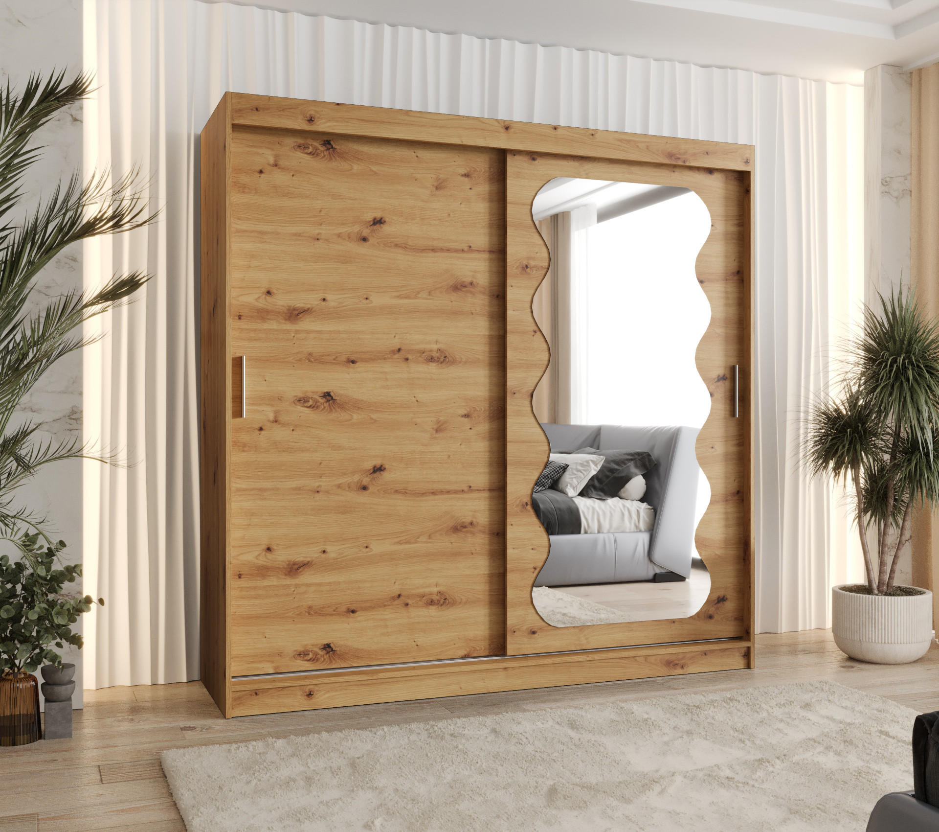 SCHWEBETÜRENSCHRANK 200/200/62 2-türig - Silberfarben/Eiche Artisan, Holz (200/200/62cm) - MÖBEL KRYSPOL