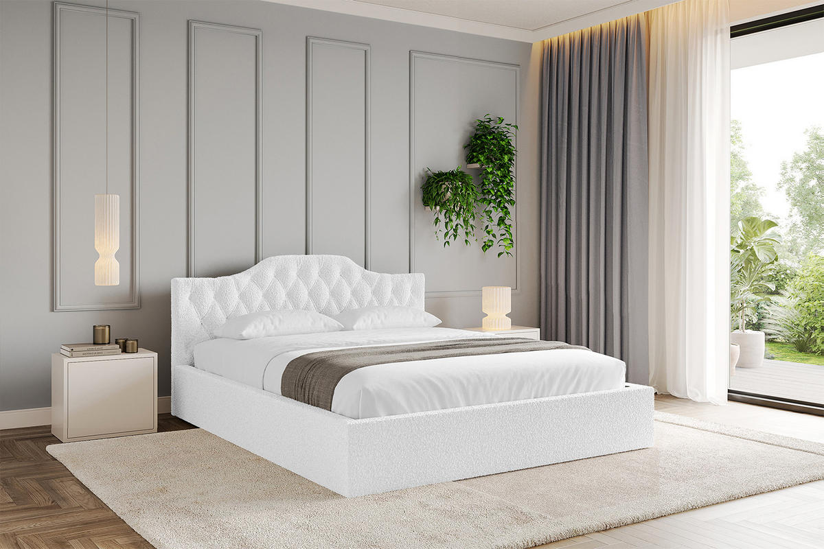 POLSTERBETT mit Bettkasten und Lattenrost, Boxbett ohne Matratze - FALIO-V1 180x200 Weiß - Weiß, Holzwerkstoff/Textil (180/200cm) - ALTDECOR