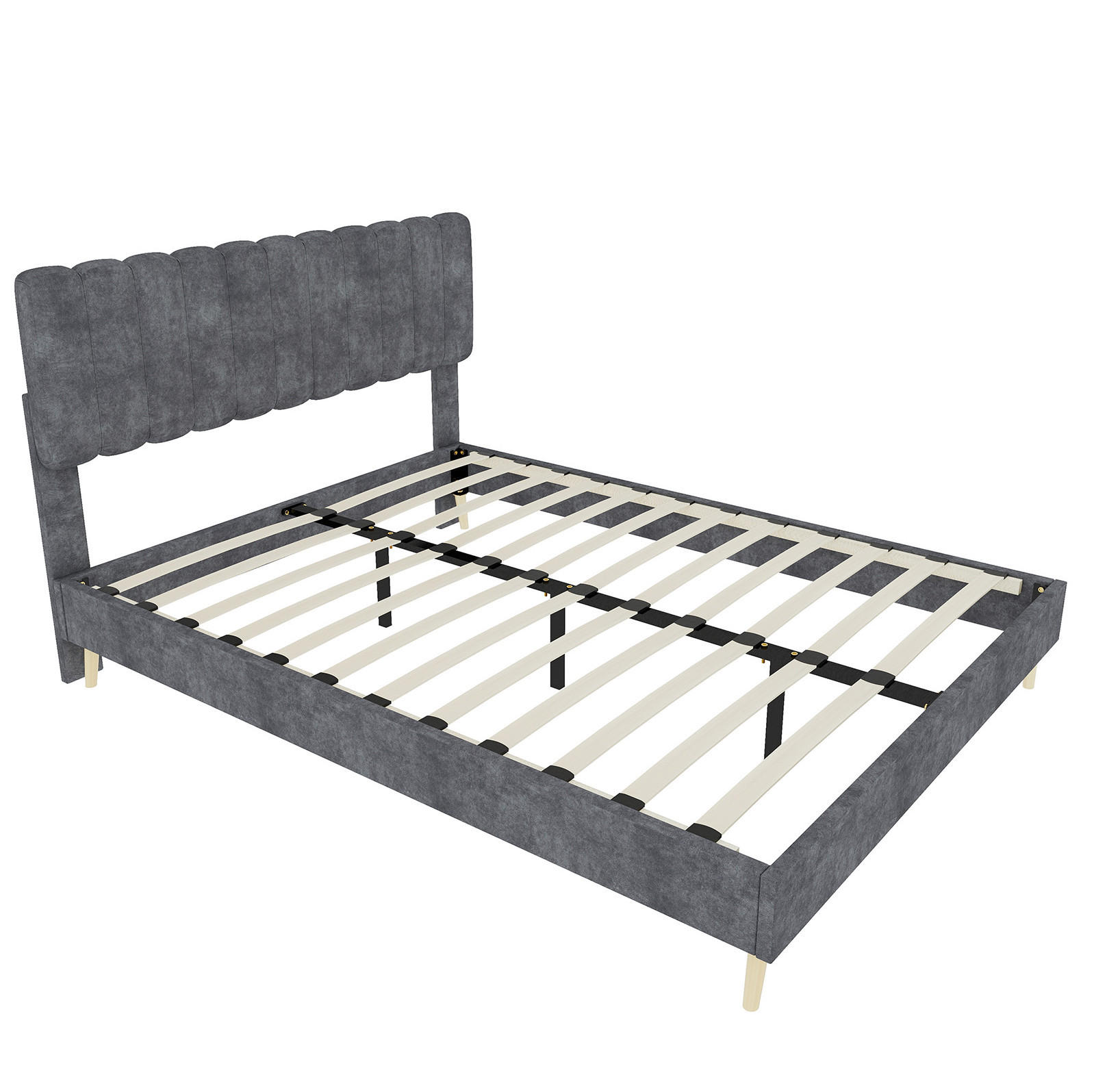 POLSTERBETT 160/200 cm mit hohem Kopfteil und Matratze, Samtoptik Metall/Holz, Grau - Grau, Textil (160/200cm) - Redom