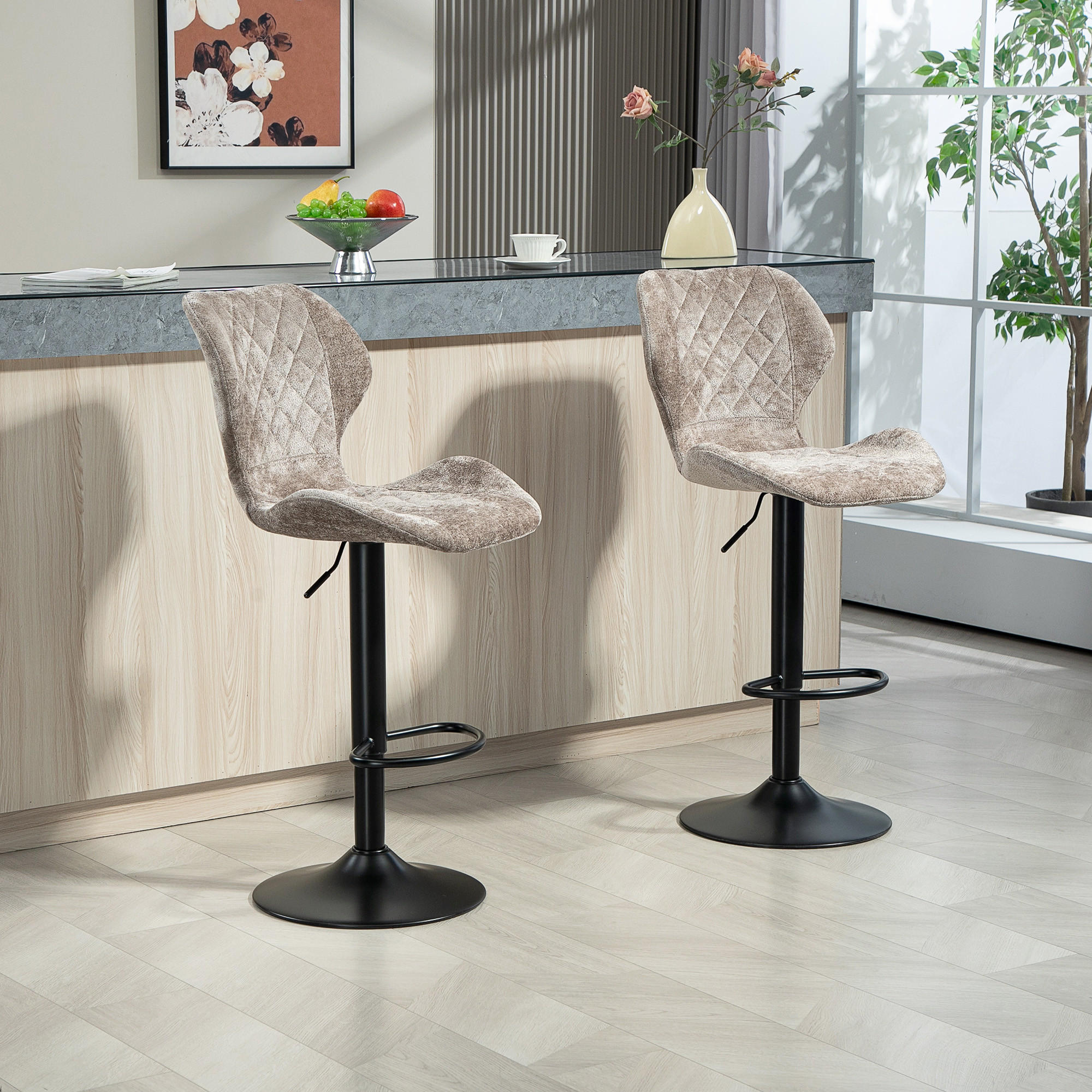 BARHOCKER 2er Set, Höhenverstellbar, Braun - Braun, Kunststoff (51.5/112/48cm) - HOMCOM