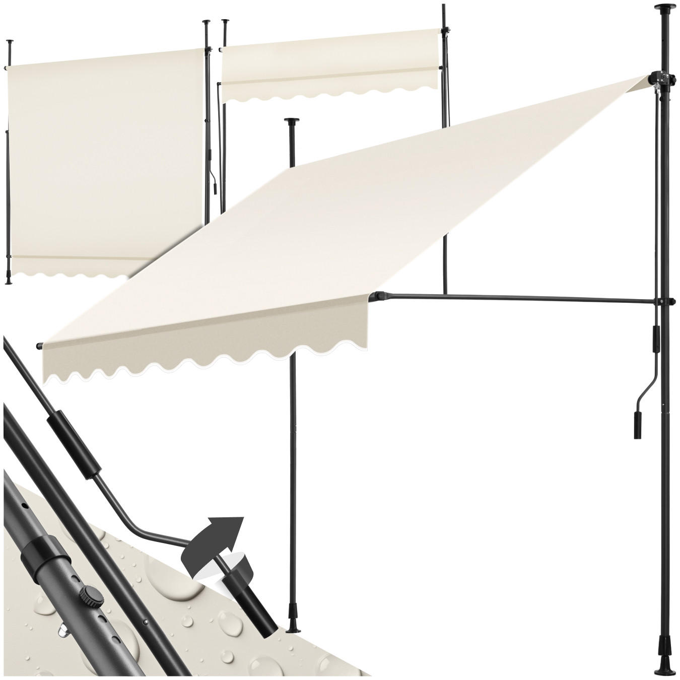 KLEMMMARKISE ,einfache Montage,beige - Beige, Kunststoff (200/304/180cm) - tectake