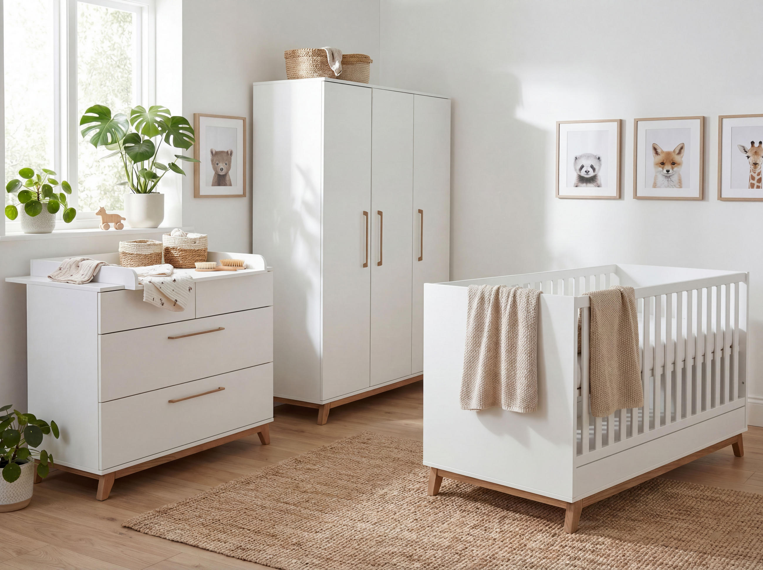 BABYZIMMER SET Lina 3-tlg. Soft-Close - Walnussfarben/Weiß, Holz/Holzwerkstoff (1/1/1cm) - arthur berndt