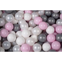 BÄLLE für Bällebad, Spielbälle, Plastikbälle für Kinder Set 50 pcs.: Perlweiß/Weiß/Silber/Pastellrosa - Creme, Textil (7/7/7cm) - MeowBaby