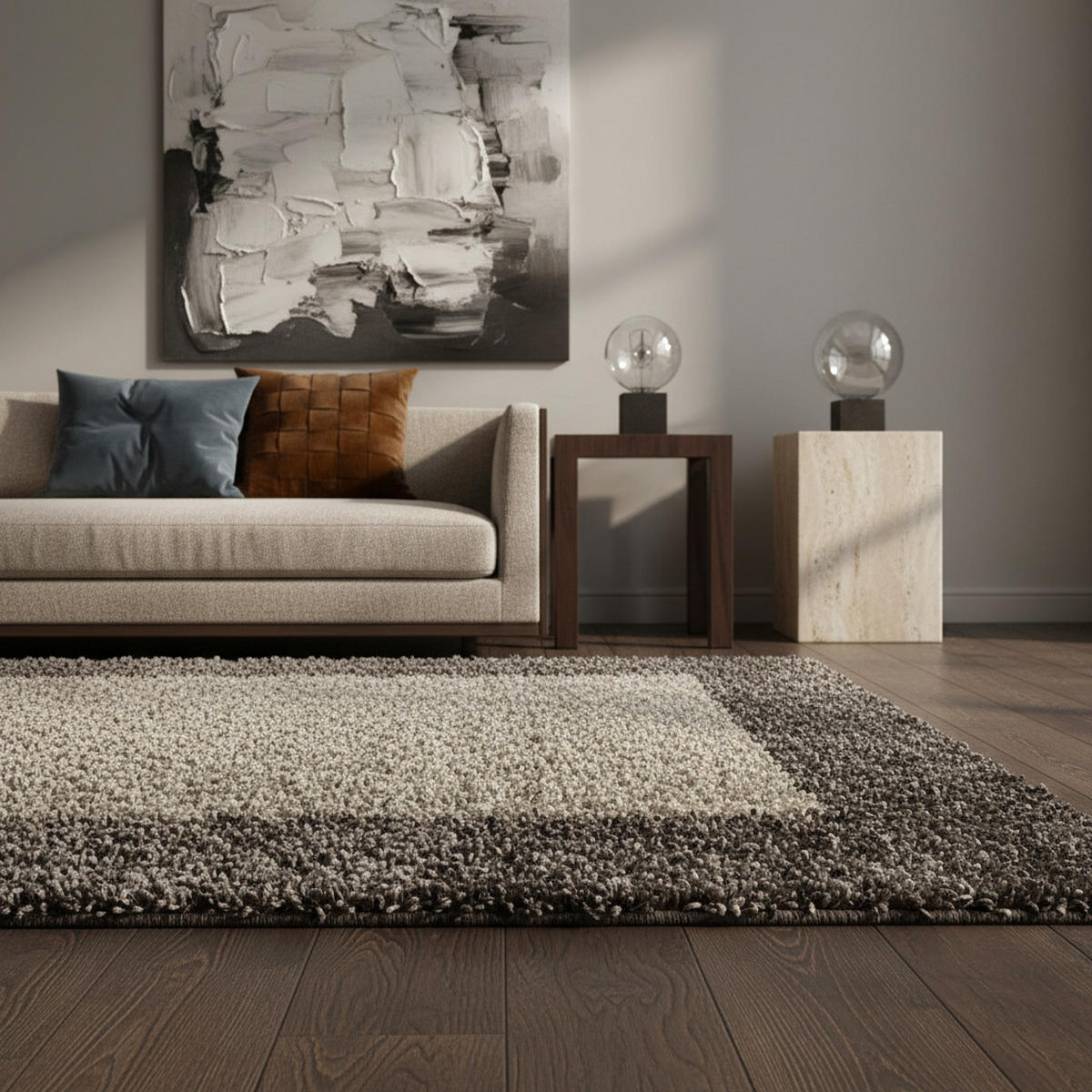 TEPPICH Hochflor einfarbig mit Bordüre Polypropylen Wohnzimmer Taupe Läufer 80x250 - Braun, Textil (80/250cm) - KADIMA DESIGN