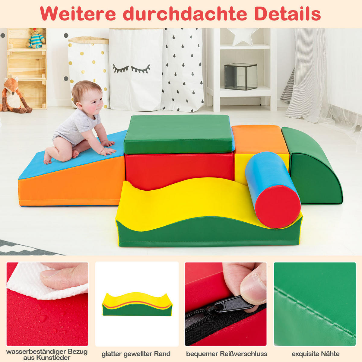 SCHAUMSTOFFBLOCK Farbig (7-teilig) - Multicolor, Leder (40/20/40cm) - COSTWAY