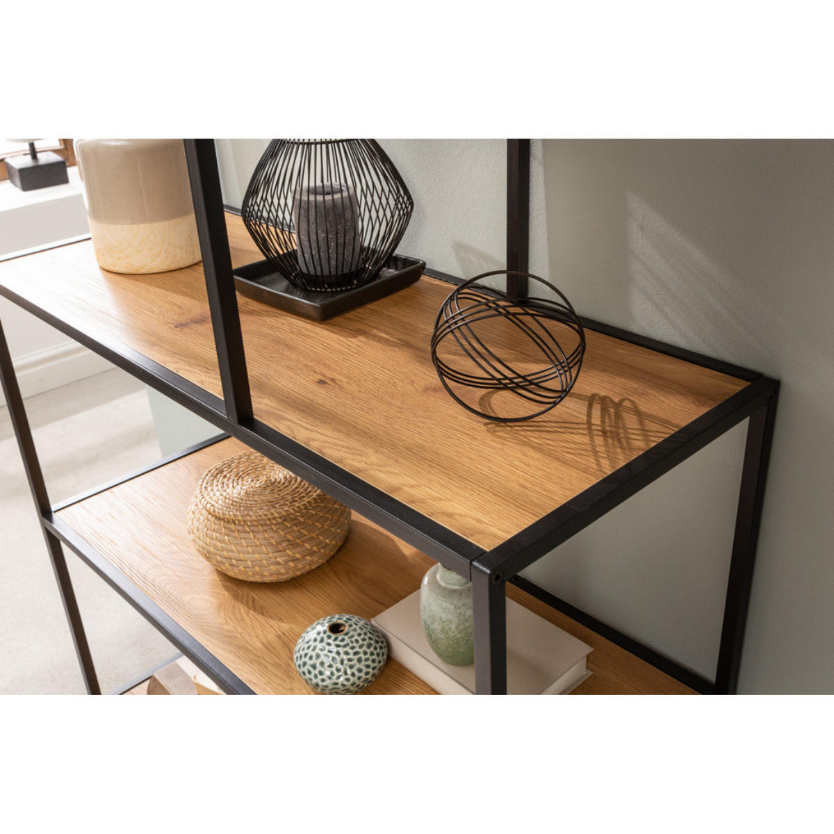 BÜCHERREGAL SLIM LINE Wildeiche 185cm - Schwarz/Braun, Holz/Metall (114/185/35cm) - riess-ambiente
