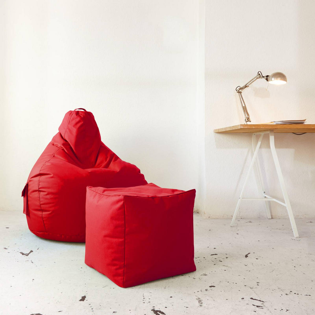 SITZSACK-HOCKER Pouf "Cube" 40x40x40cm - Rot, Textil (40/40/40cm) - Green Bean