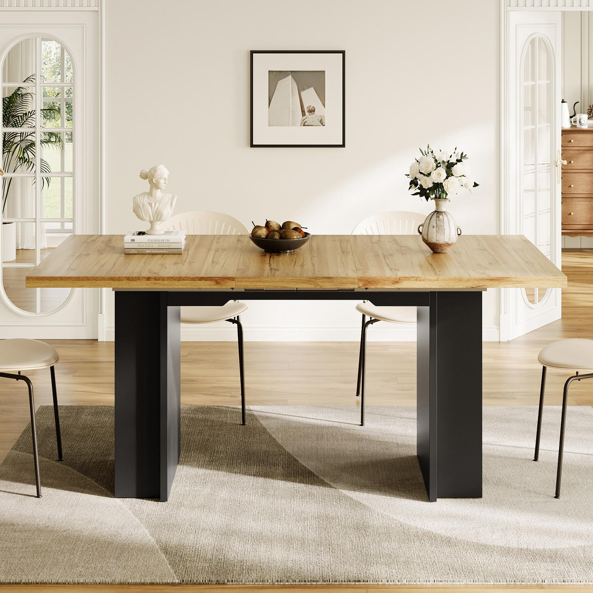 ESSTISCH 120-160/80/75 cm naturfarben ausziehbar mit Regalen aus MDF - Braun, Holzwerkstoff (120/80/75cm) - OKWISH