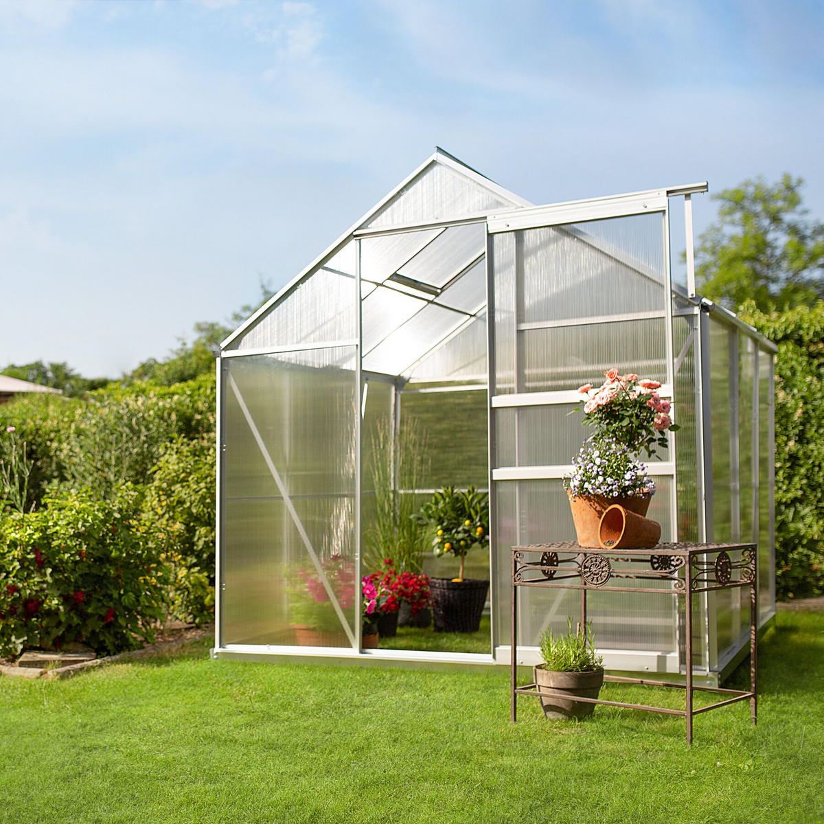 GEWÄCHSHAUS MIT FUNDAMENT, 185 x 190 x 195 cm,transparent - Transparent, Metall (185/195/190cm) - tectake