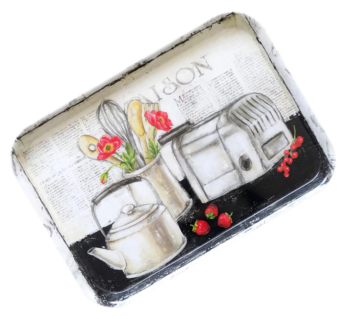 TABLETT Landhaus, rechteckige Melamin Serviertablett 38x26 cm - Grau, Kunststoff (26/2/38cm) - Lashuma