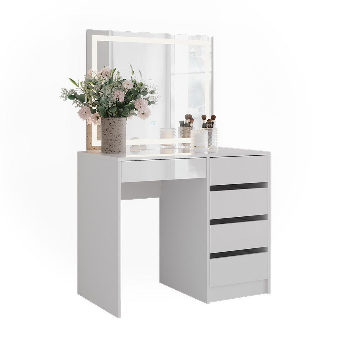 SCHMINKTISCH Sherry Weiß/Weiß Hochglanz 89.8 cm mit LED-Spiegel - Weiß Hochglanz, Holzwerkstoff (89.8/76/50.1cm) - Vicco