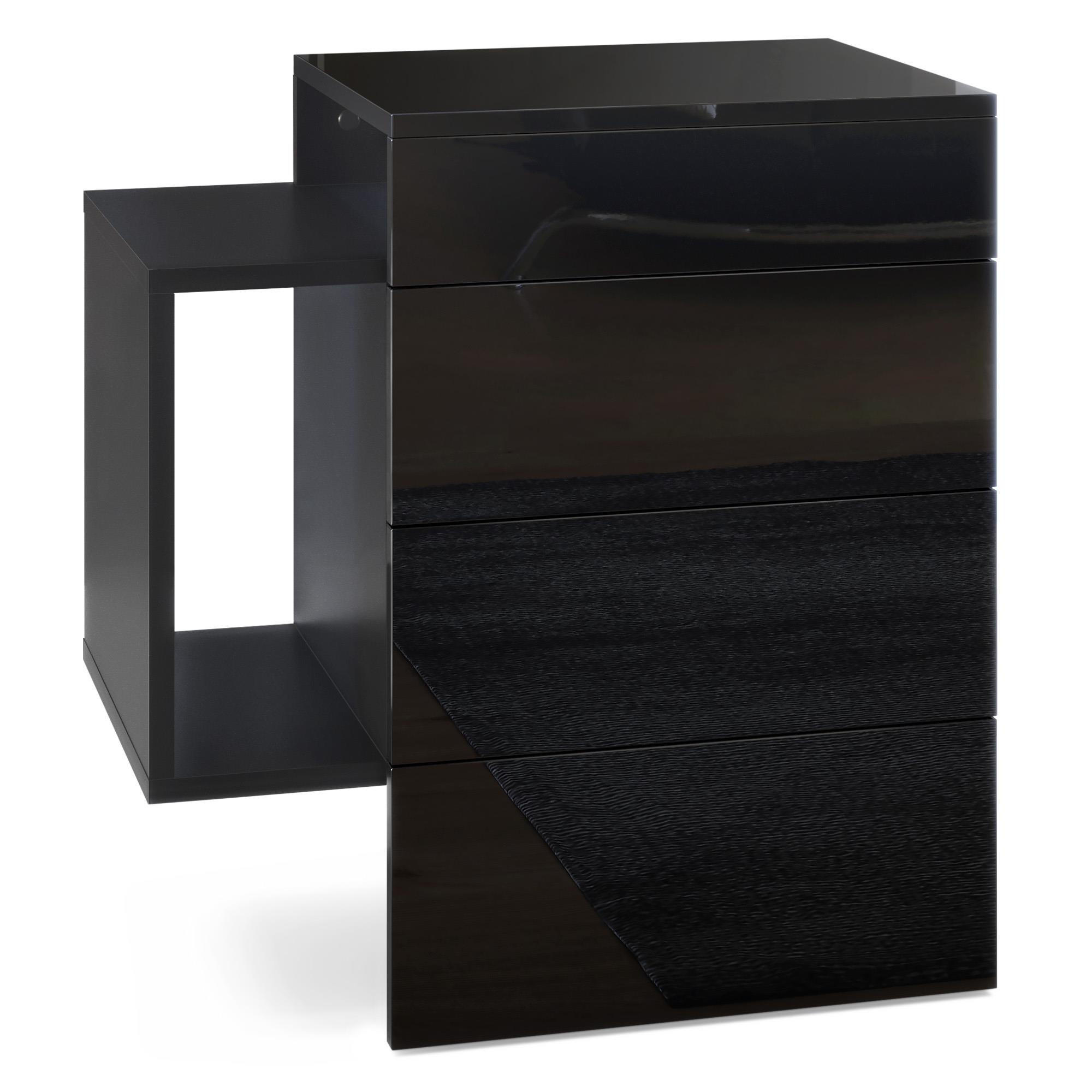 Vladon Nachttisch Schwarz Hochglanz 60x63x36 cm