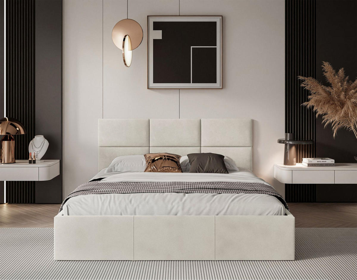POLSTERBETT Nestio Creme Samt 180x200 cm - Creme, Kunststoff/Textil (180/200cm) - Selsey