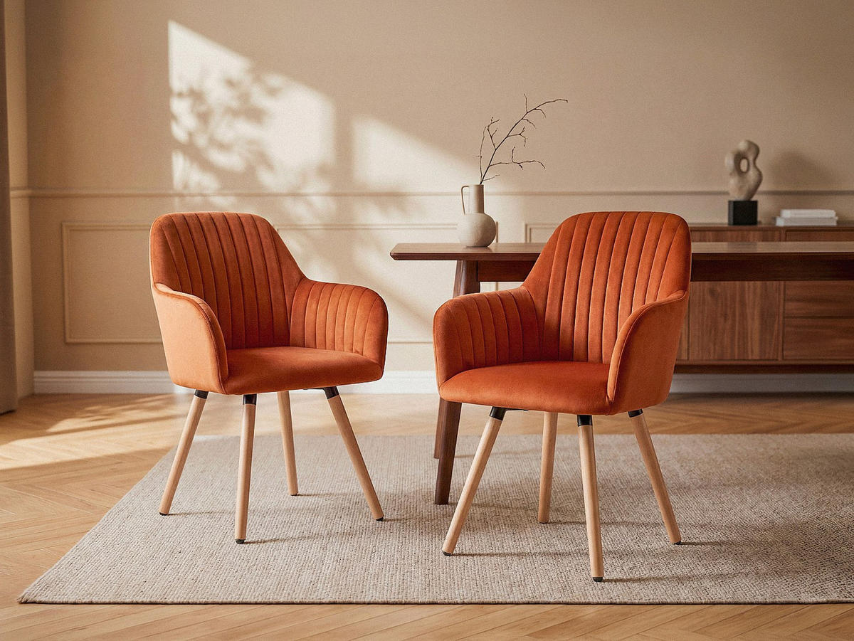 STUHL - 56 cm x 58 cm - Samt, Stoff - Terracotta ELEANA - Terracotta, Textil (56/85/58cm) - Vente-Unique