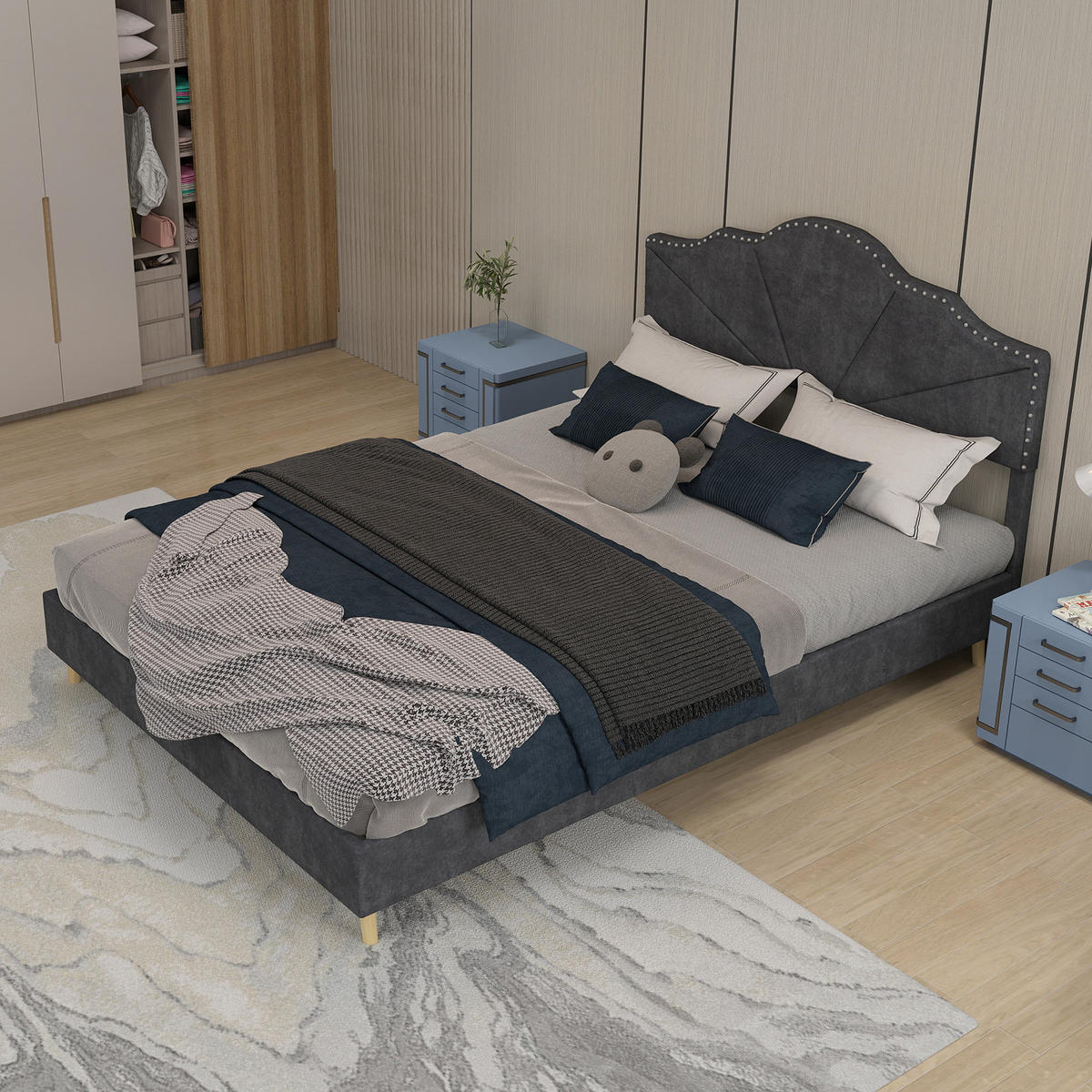 POLSTERBETT 140x200 cm Samt ohne Stauraum grau - Grau, Textil (140/200cm) - LEBENLANG