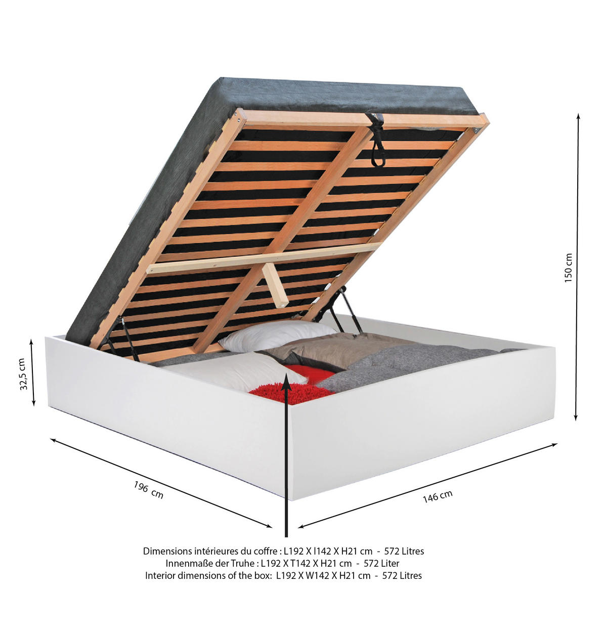 BETTKASTEN BILBAO mit Lattenrost/ Bett 140x190 - Weiß - Weiß, Holzwerkstoff (140/190cm) - Weber Industries