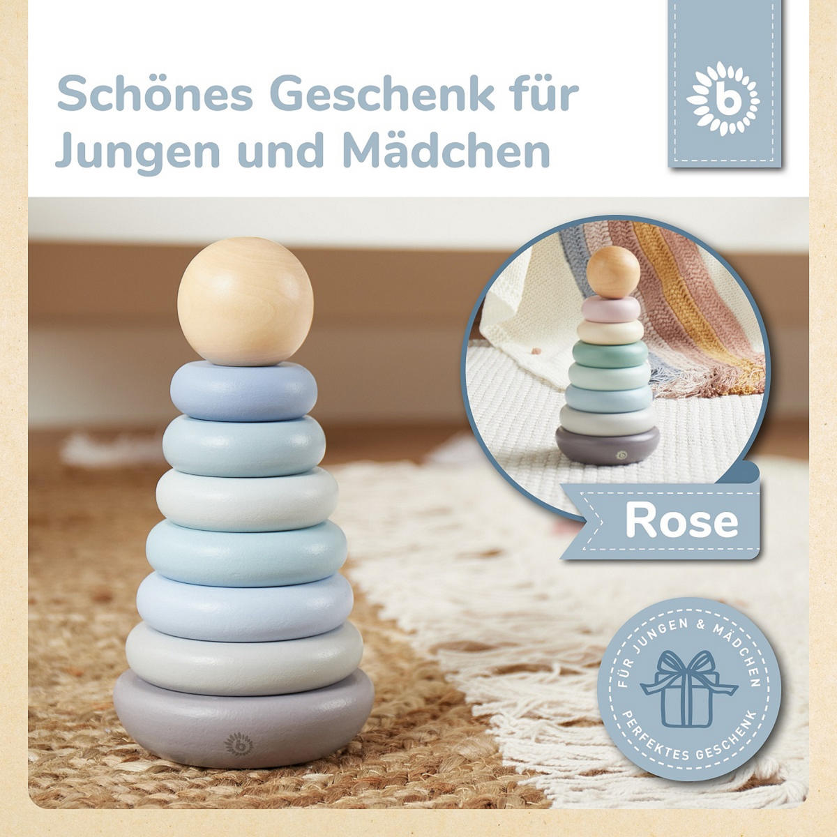 STAPELTURM Holz - ab 12 Monate - Blau, Holz (9/9cm) - Bieco Spielwaren