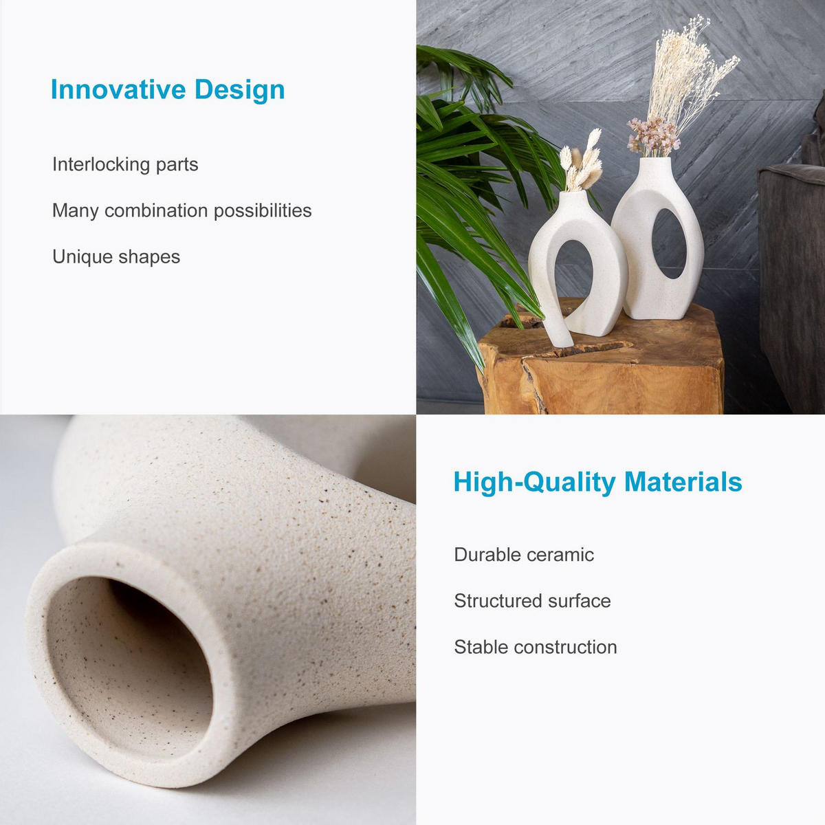 KERAMIK VASE (2er-Set) - Weiß, Keramik (22cm) - Intirilife