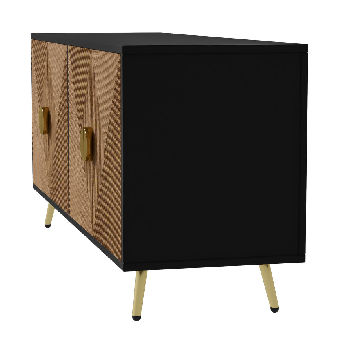 SIDEBOARD 160/40/75 cm in Schwarz und Holzoptik mit 4 Türen und Soft-Close - Schwarz, Holzwerkstoff (160/75/40cm) - Flora Grace