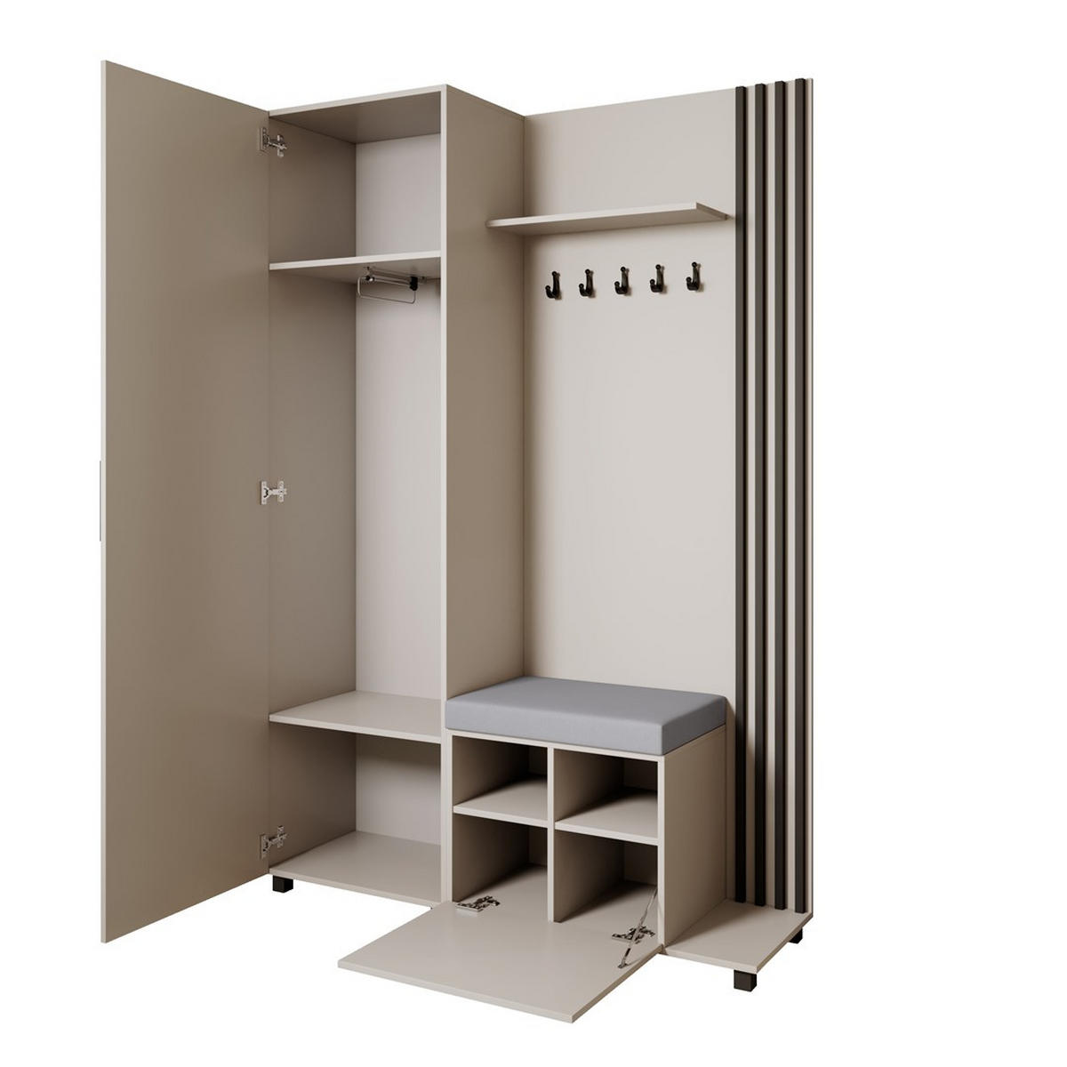 GARDEROBENSCHRANK Livia mit Aufhängern und Spiegel, Kaschmir, Schwarz, rechts - Kaschmir/Schwarz, Holzwerkstoff (137/207/42cm) - Beautysofa