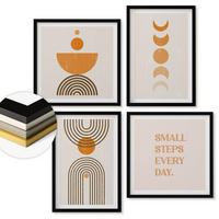 WANDBILDER 4er-Set - 50x50 cm & 40x60 cm Schwarzer Rahmen - Minimalistische Boho-Muster - Schwarz, Kunststoff (50/50cm) - ArtPrintCave