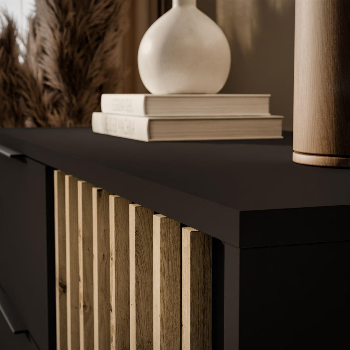 KOMMODE NELA mit Lamellen, Graphit/Artisan - Graphitfarben, Holzwerkstoff (105/86/45cm) - Lookway