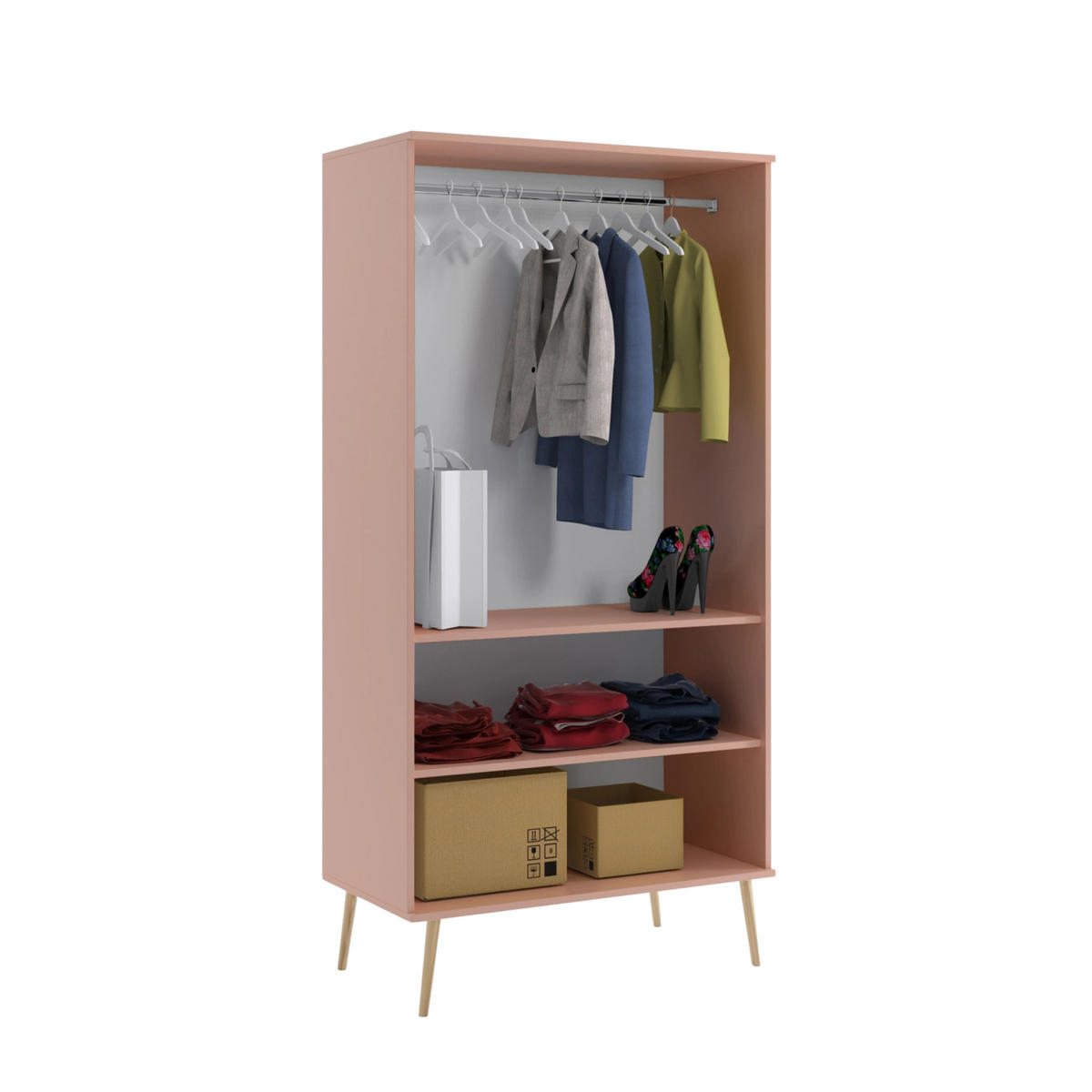 KLEIDERSCHRANK NATURA, 100 cm, Rosa, mit Kleiderstange - Rosa, Holz (100/202/52cm) - Excellent Home