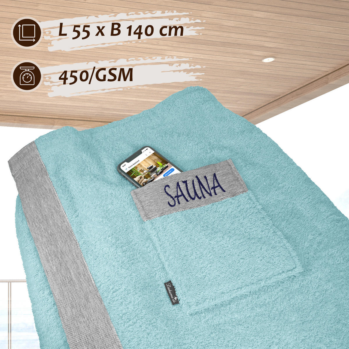 SAUNAKILT Herren Pastellblau, Lima Saunahandtuch mit Klettverschluss - Dunkelblau, Textil (140/55cm) - Lashuma