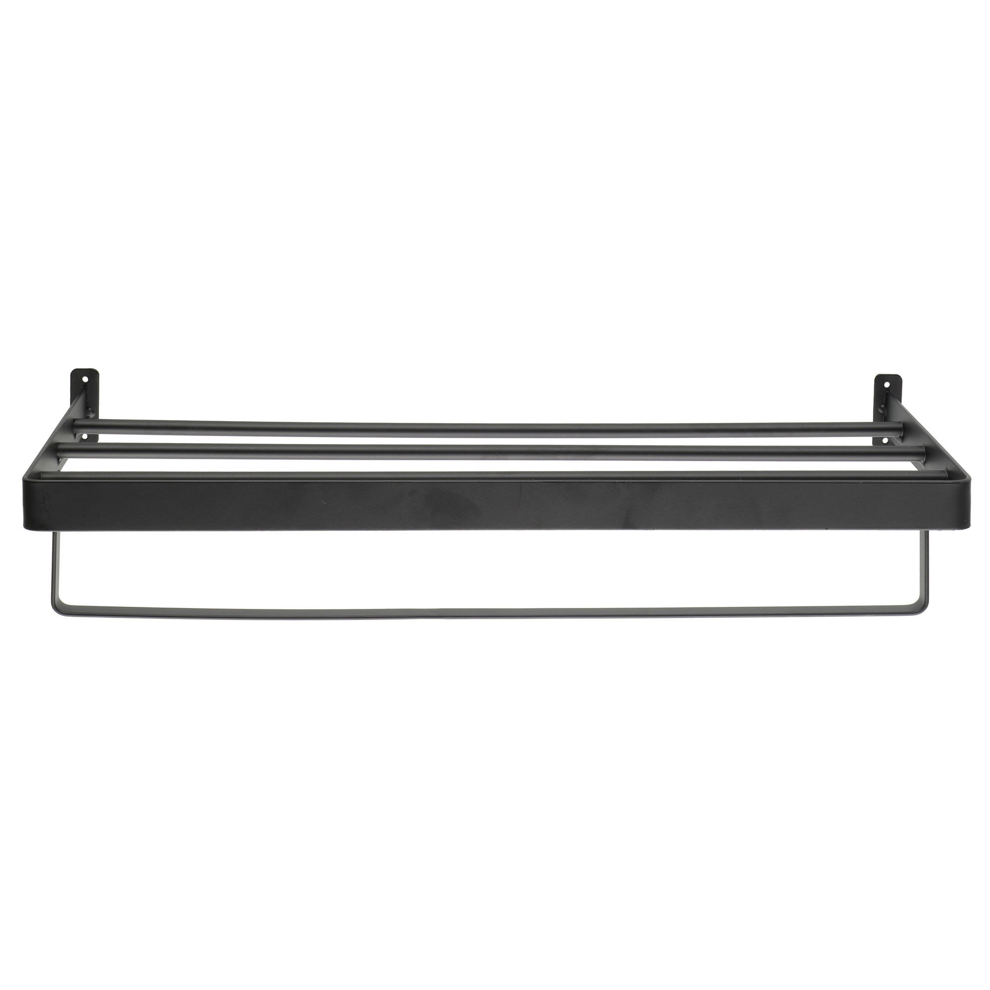 BADEZIMMERREGAL mit Handtuchhalter 22,5/58,5 cm - Schwarz, Metall (58.5/13.5/22.5cm)