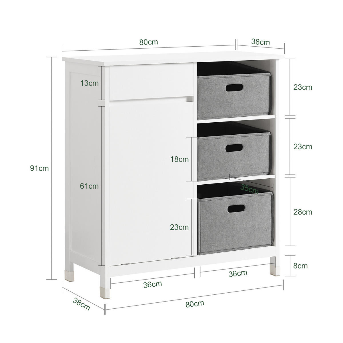 WÄSCHESCHRANK Weiß - Weiß, Holzwerkstoff (80/91/38cm) - SoBuy