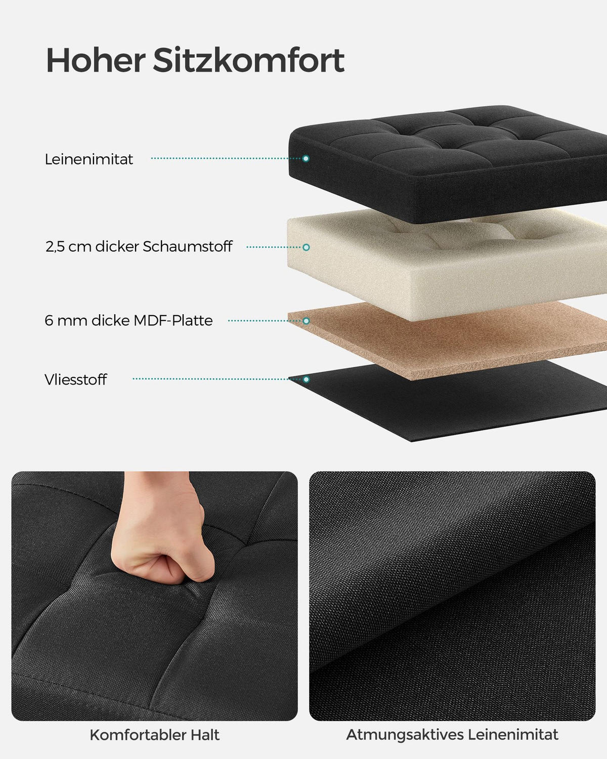 SITZBANK LISBON - Schwarz, Holzwerkstoff (30/30/30cm) - Hansiro