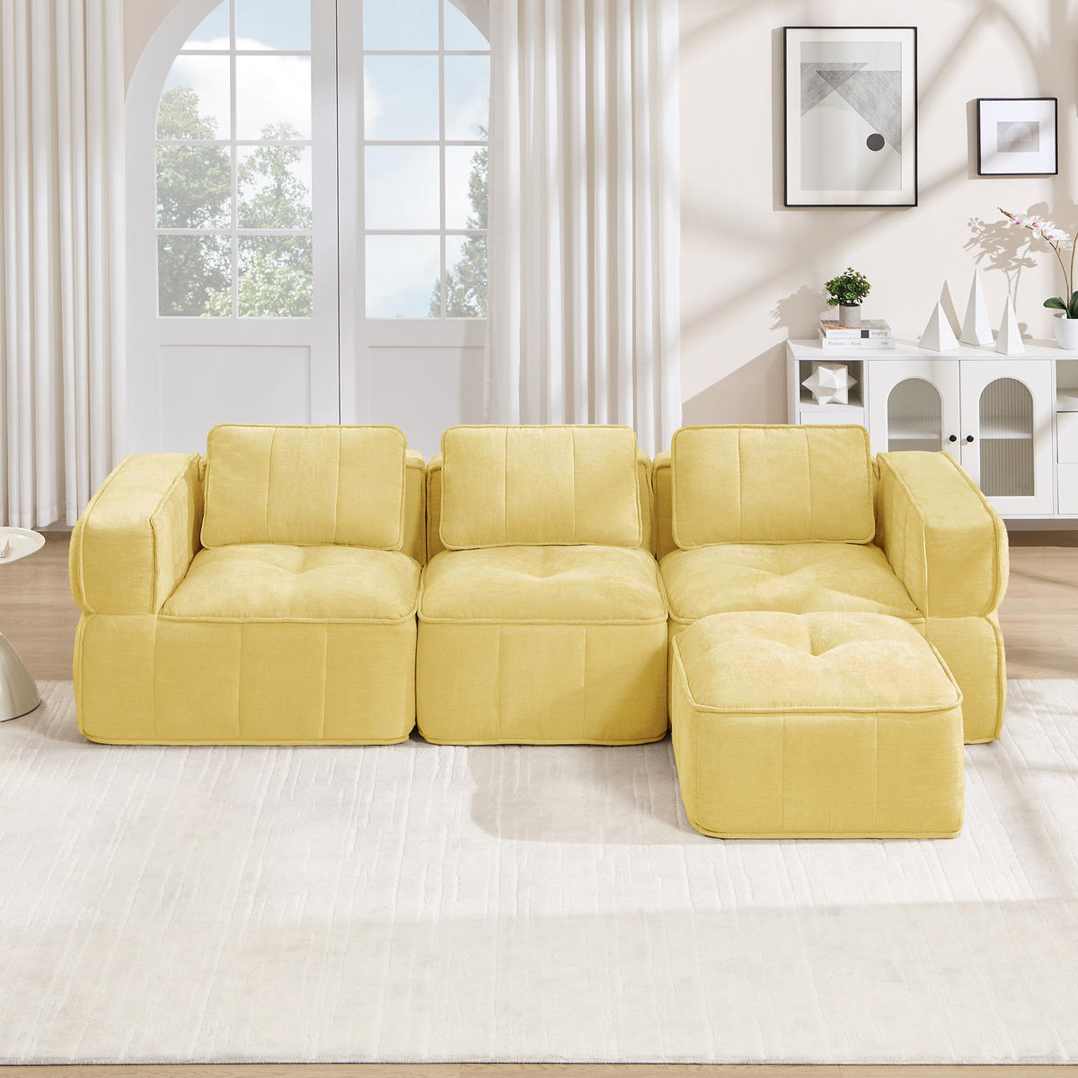 ECKSOFA DE-34428 L-Form mit Hocker und 32D-Schaum Gelb - Gelb, Textil (162/271cm) - ComfortXL