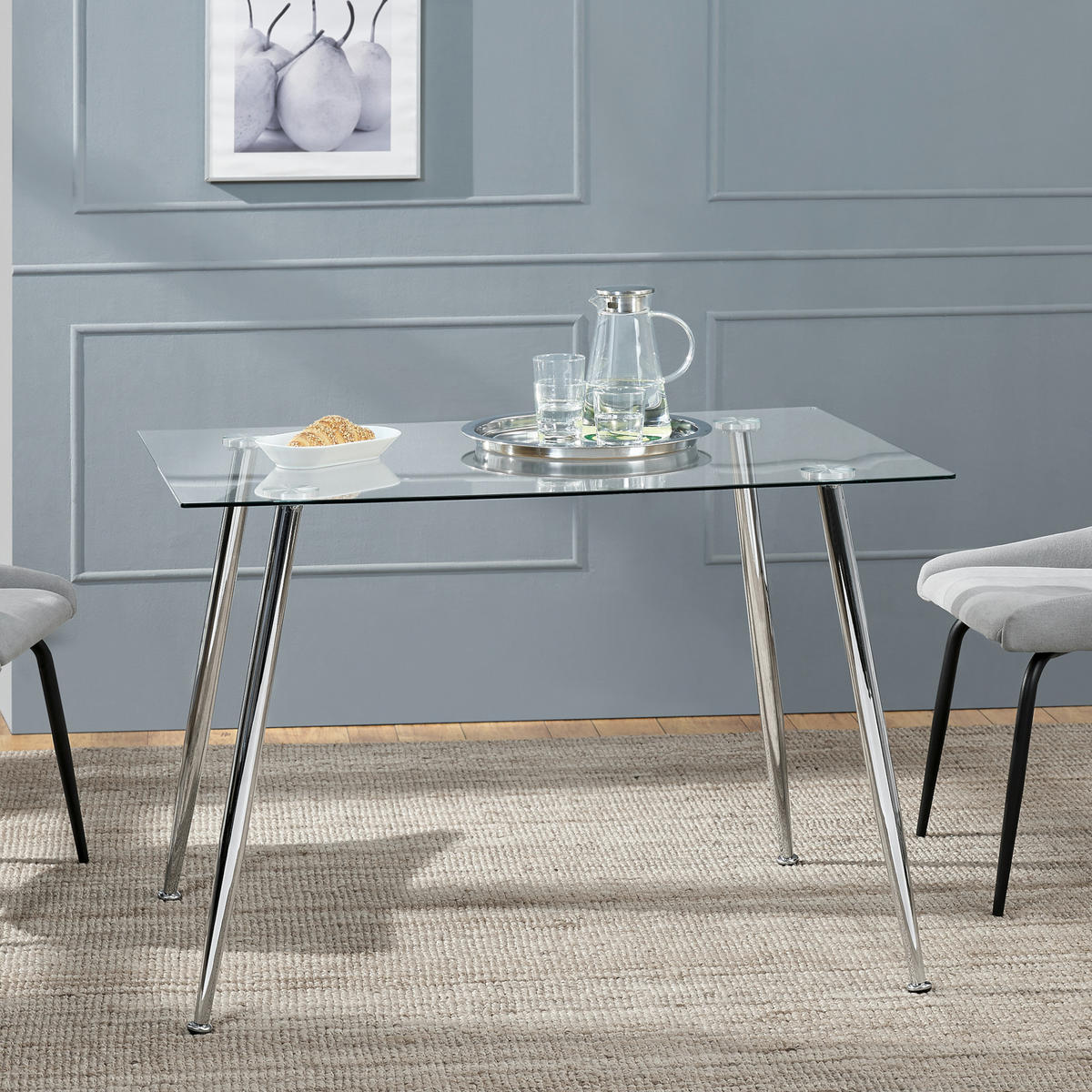 ESSTISCH Hyrynsalmi - Chromfarben/Transparent, Glas/Metall (70/110/75cm) - [en.casa]