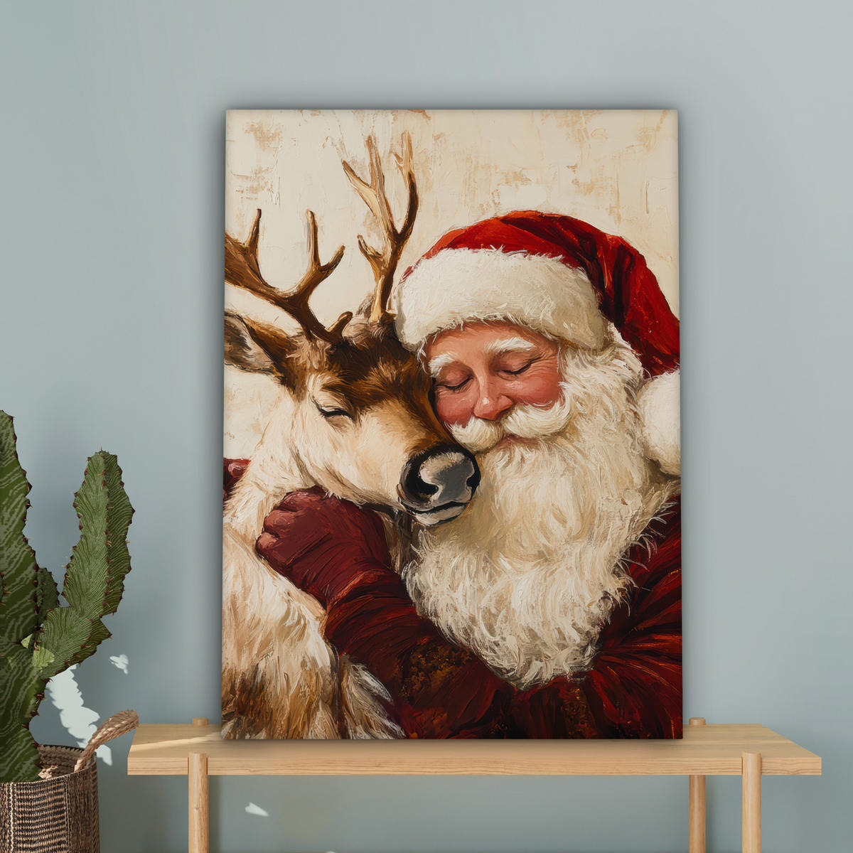 LEINWANDBILD Weihnachtsmann - Rentier - Weihnachten 60x80 cm - Rotbraun, Textil (60/80cm) - MuchoWow