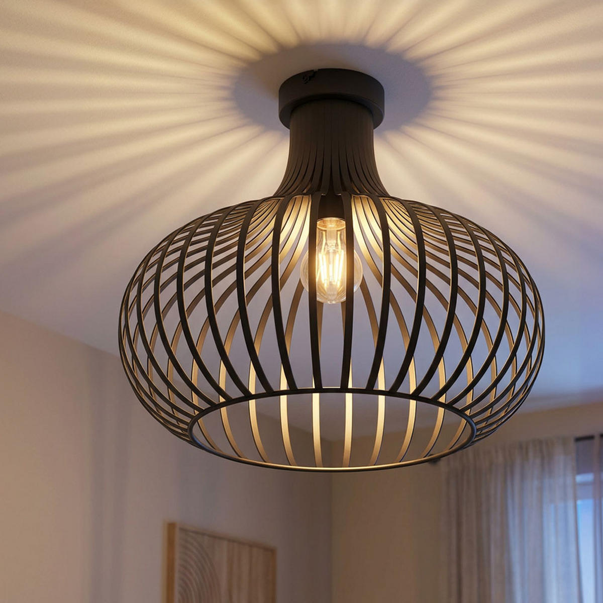 LED DECKENLEUCHTE Metall Rostbraun Gitter Design - Schwarz, Metall (40/40/35cm) - Globo Lighting