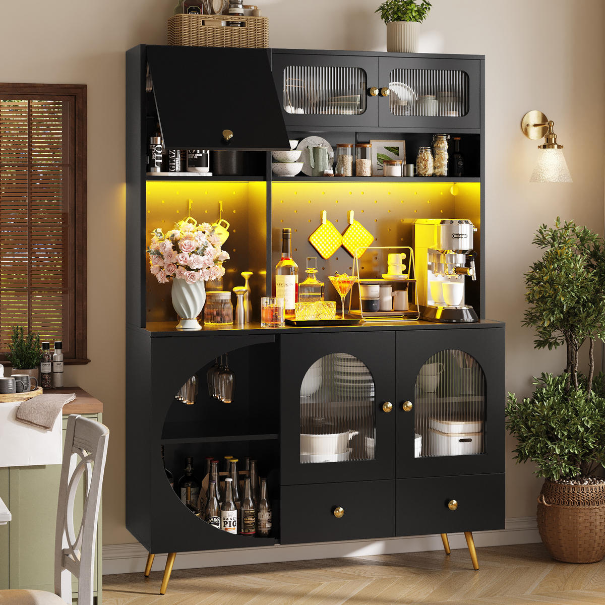HOCHSCHRANK LED USB Steckdose Lochwand Schwarz - Schwarz, Glas (120/176/40cm) - FLIEKS
