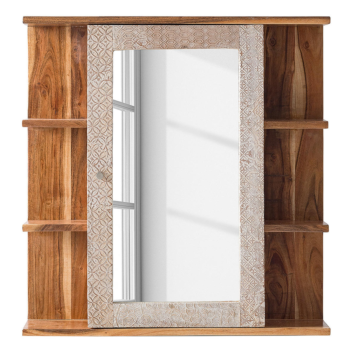 BADEZIMMERSET - 3-teilig - Akazie teilmassiv - Ecru / Akazie - Akaziefarben, Holz/Holzwerkstoff (130/180/30cm) - home24