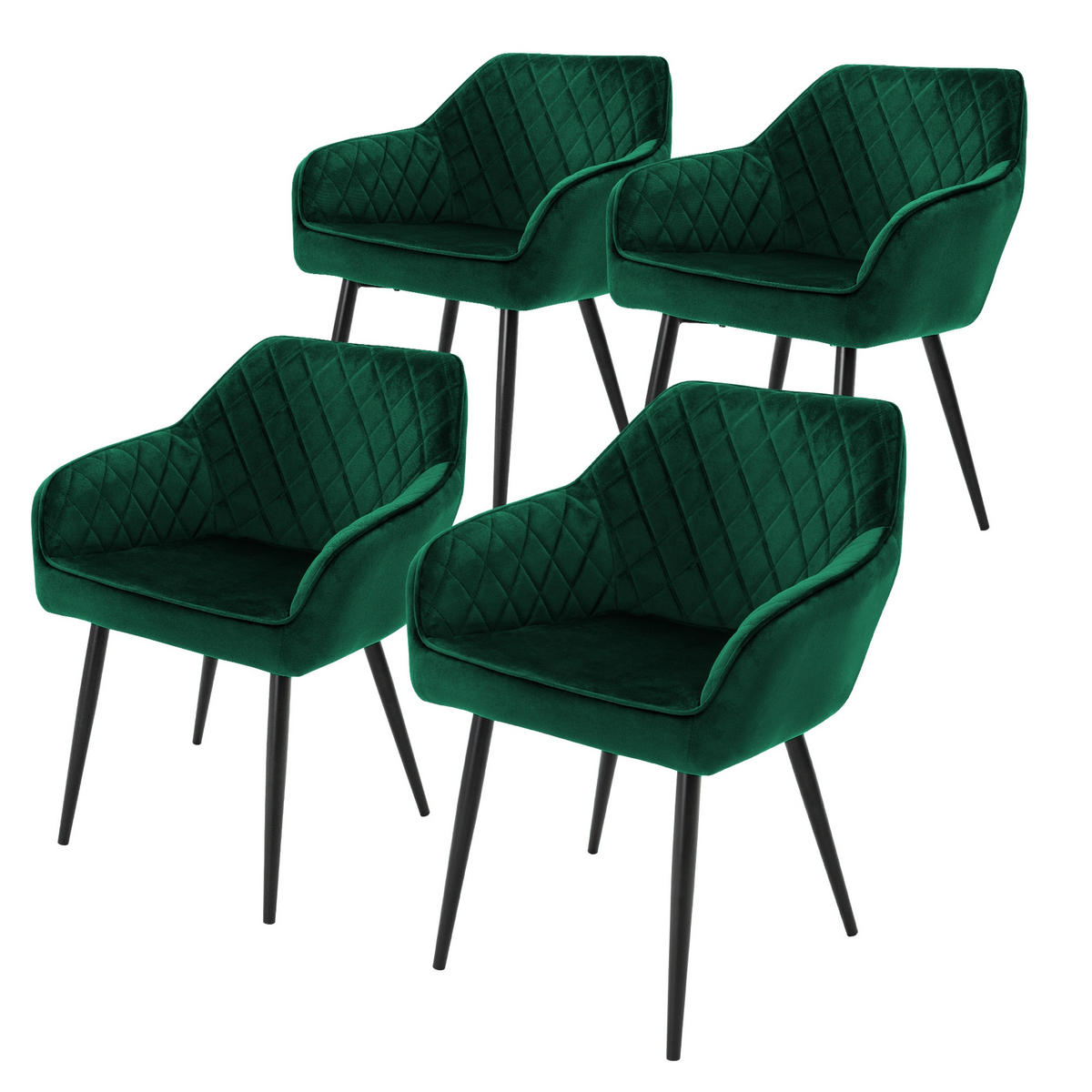 ESSZIMMERSTUHL Samt Grün 4er Set - Dunkelgrün, Textil (60/80/63cm) - ML-DESIGN