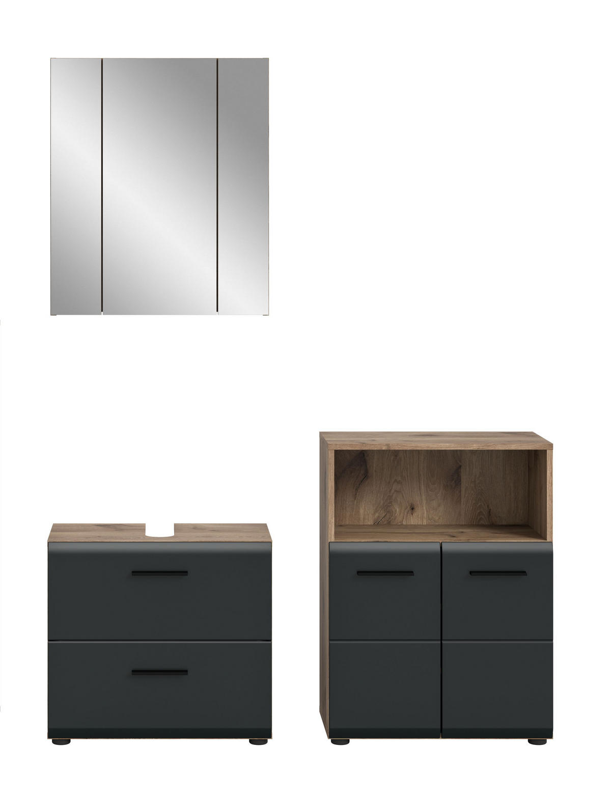 BADEZIMMER Alba 3-tlg. (B/H/T: ca. 135/185/30 cm) in Nox Oak /schwarz matt - Eichefarben, Holz (135/185/30cm)
