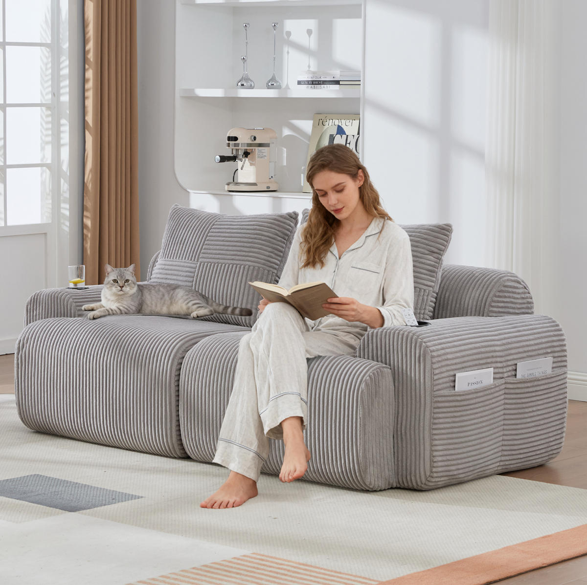 SOFA 2-Sitzer modular 200 x 99 x 80 cm Corduroy Light Gray - Hellgrau, Kunststoff (99/80/200cm) - Meubliv
