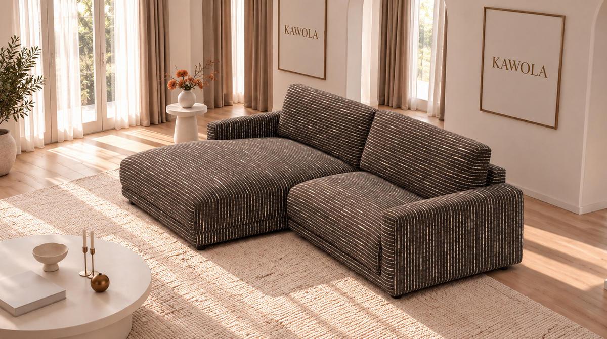 ECKSOFA MARLIN Braun Flachgewebe - Dunkelbraun/Schwarz, Kunststoff/Textil (262/168cm) - KAWOLA