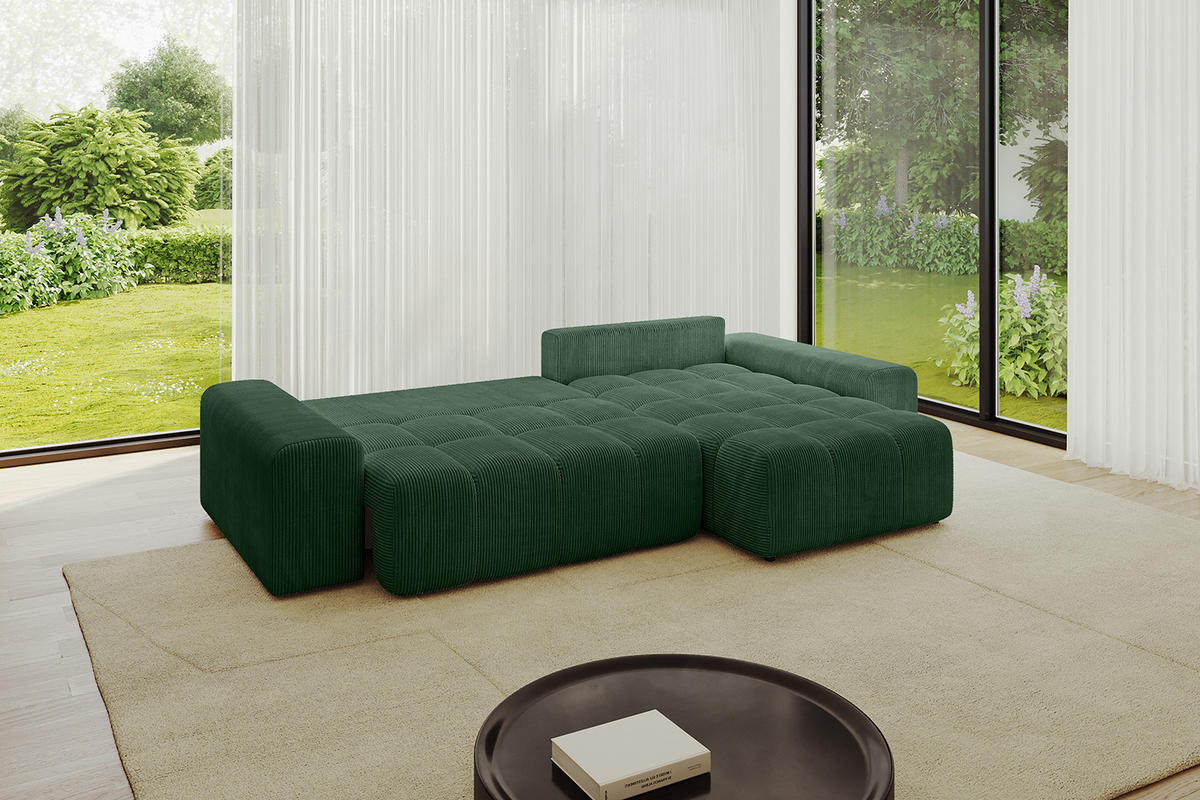 ECKSOFA Ottomane rechts ENIL-L 297x189x68 Grün Cord - Grün, Holzwerkstoff/Kunststoff (189/297cm) - ALTDECOR