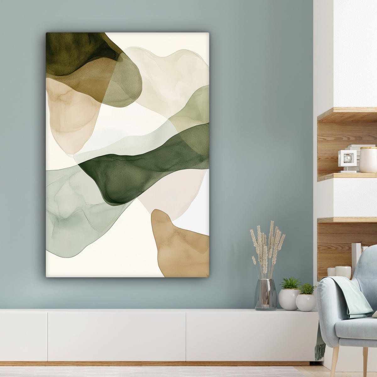 LEINWANDBILD Japandi - Abstrakt - Grün 80x120 cm - Salbeigrün, Textil (80/120cm) - MuchoWow