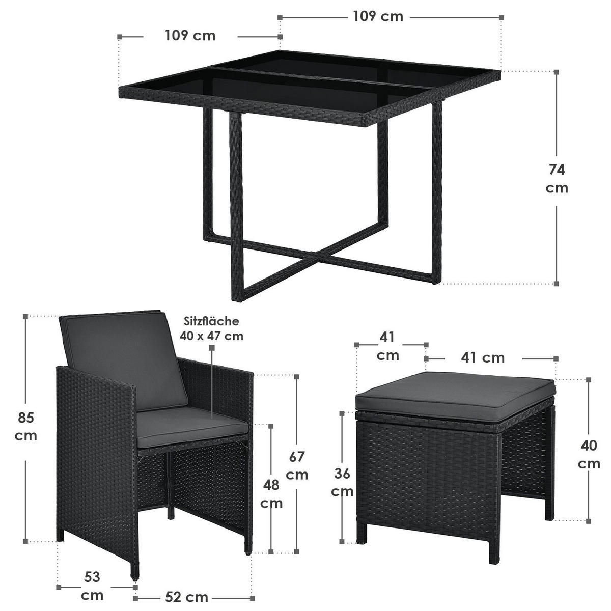 GARTENMÖBELSET Baracoa schwarz 9-tlg. - Schwarz, Kunststoff/Metall - Juskys